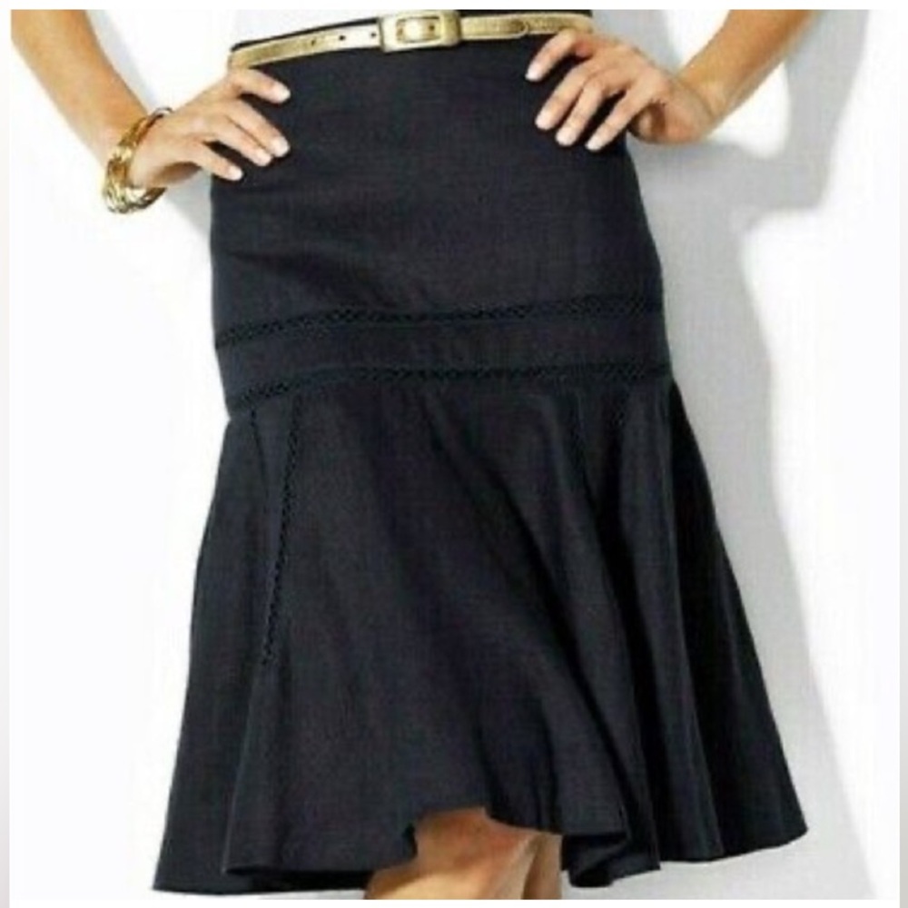 *Lauren Ralph Lauren Black MADRILENE 100% Linen Lattice Fit & Flare Skirt #W